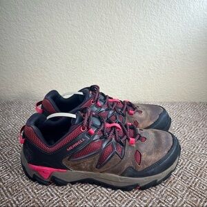 MERRELL ALL OUT BLAZE Brown Womens 8 Leather Lace Up Hiking Boots Hikers Gorpcor